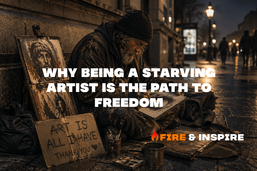 This image is to be used as the featured image for article on why being a starving artist is the path to freedom